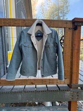 Kavu Cream Sherpa-Lined Slate Blue Jacket